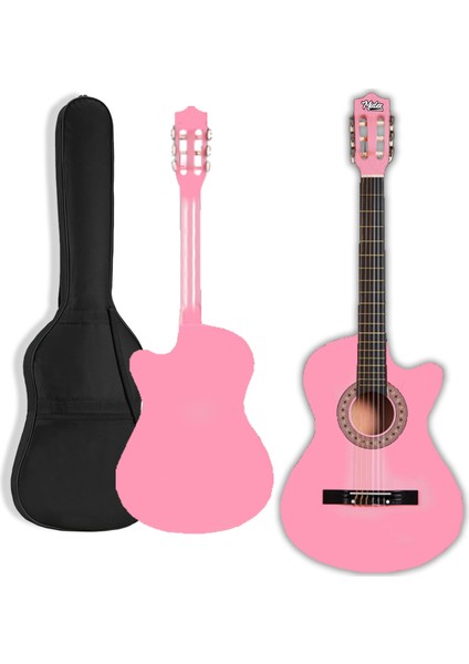 CG-395PK Pembe Renk Kesik Klasik Gitar 4/4 Yetişkin Boy Sap Ayarlı Full Set