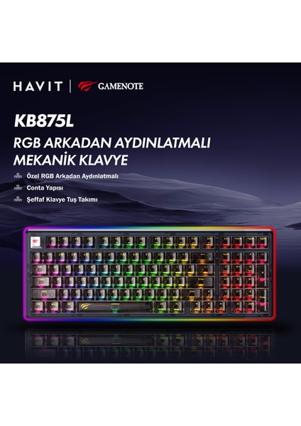 Gamenote KB875L Rgb Transparan Mekanik Klavye - Red Switch