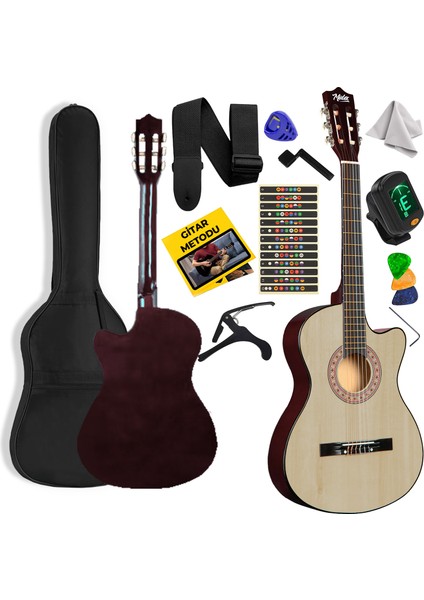 CG-395NT Natural Renk Kesik Klasik Gitar 4/4 Yetişkin Boy Sap Ayarlı Full Set