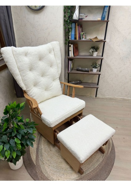 Mama Puflu Naturel Teddy Krem Minderli Puflu Sallanan Sandalye Emzirme Koltuğu fırsatları