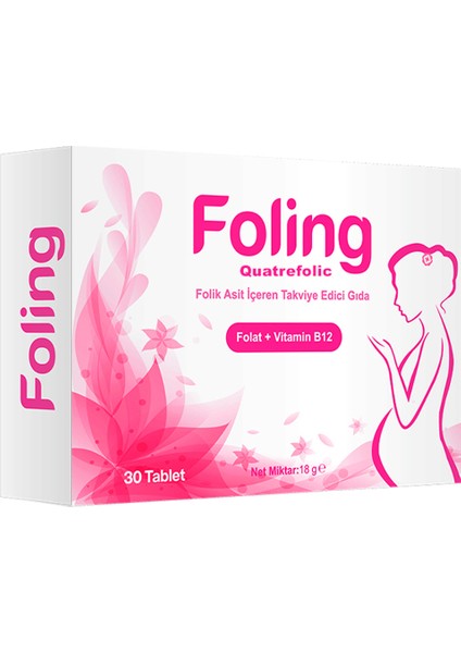 Pharma Foling Quatrefolic 30 Tablet Folik Asit, B12 Vitamini, İyot SKT: 12/25