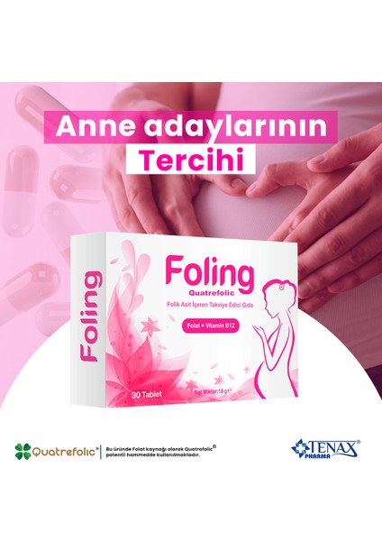 Pharma Foling Quatrefolic 30 Tablet Folik Asit, B12 Vitamini, İyot SKT: 12/25 fiyatları