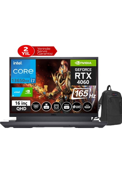 Gaming G16 7630 Intel Core I7-13650HX  16GB Ddr5 Ram 1tb SSD 8gb RTX4060 140W 16 Inç 165HZ Qhd+ Freedos Taşınabilir Bilgisayar DG16763000502+WEBLEGELSINÇANTA