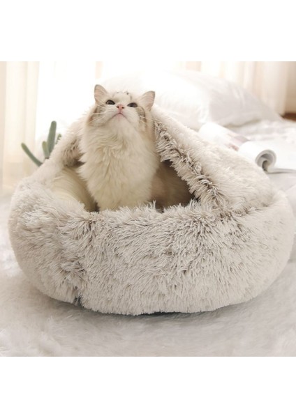Uzun Peluş Kahve 50 cm Kış 2 In 1 Kedi Yatak Yuvarlak Sıcak Pet Yatak Evi Uzun Peluş Köpek Yatağı Sıcak Uyku Tulumu Kanepe Yastık Yuva Küçük Köpekler Kediler Yavru Kedi (Yurt Dışından)