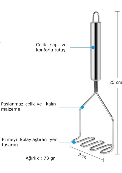 Paslanmaz Çelik Patates Ezici, Pratik Patates Ezici Püre Yapıcı , Mama Yapıcı Aparat