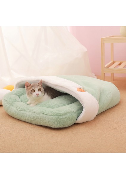 Açık Yeşil S 57X47CM Hoopet Kedi Uyku Yatağı Warmkediler Için Uyku Tulumu Derin Uyku Kış Rahat Mat Ev Yavru Kediler Için Yuva Yastığı Yorgan ile (Yurt Dışından)