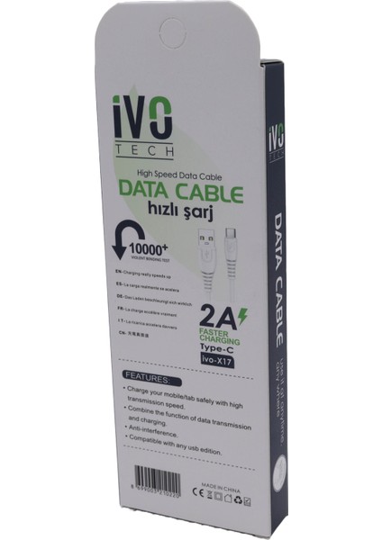 2A Type-C Hızlı Şarj Data Kablosu 1000MM.IVO-X17