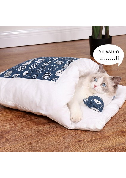 A-Mavi Kedi M Japon Kedi Yatak Kış Çıkarılabilir Sıcak Kedi Uyku Tulumu Derin Uyku Pet Köpek Yatağı Ev Kediler Yuva Yastık Yastık ile (Yurt Dışından)
