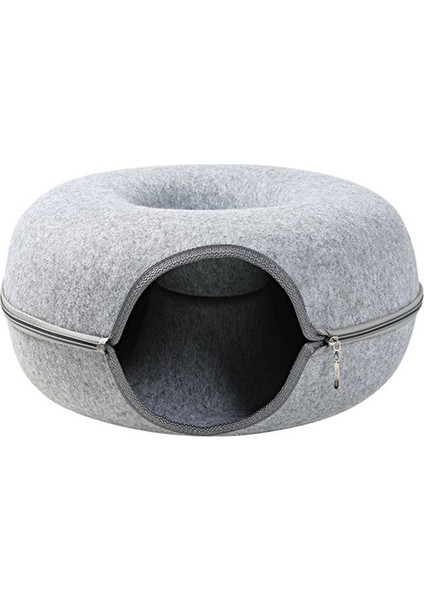 Açık Gri Keçe Yuvarlak Kedi Yatağı Sıcak Rahat Kedi Tüneli Tüpü Küçük Evcil Hayvan Sığınağı Ayrılabilir Yuva Oynama Gizleme Çıkarılabilir Yumuşak Keçe (Yurt Dışından)