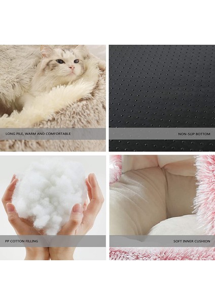 Pembe Uzun Peluş 50 cm 2 In 1pet Köpek Kedi Yatak Yuvarlak Peluş Kedi Sıcak Yatak Evi Küçük Köpekler Kediler Için Yumuşak Uzun Peluş Yatak Yuva Çörek Isınma Uyku Yatağı (Yurt Dışından) indirimleri