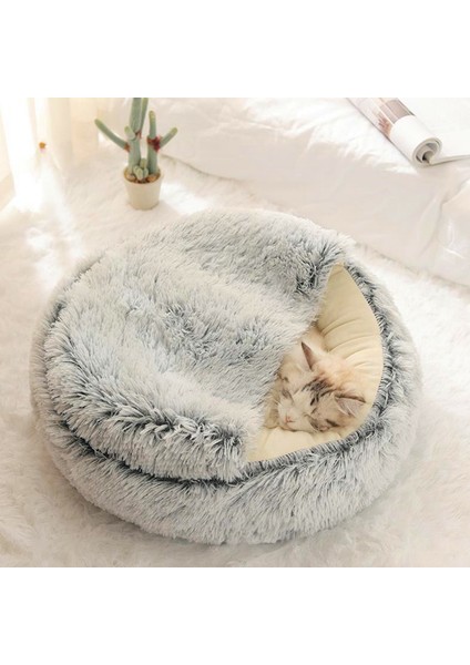 Uzun Peluş Kahve 50 cm Kış 2 In 1 Kedi Yatak Yuvarlak Sıcak Pet Yatak Evi Uzun Peluş Köpek Yatağı Sıcak Uyku Tulumu Kanepe Yastık Yuva Küçük Köpekler Kediler Yavru Kedi (Yurt Dışından)
