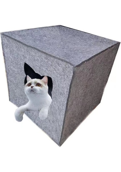 Gri Rahat Kedi Yatağı Mağarası - Keçeli Kedi Küpü Yerleştirme Yastığı, Kapalı Kedi Yatağı Kutusu Şekilli Kedi Kulübesi ile Büyük Kedi Yatağı Saklanma Yerleri (Yurt Dışından) fiyatları