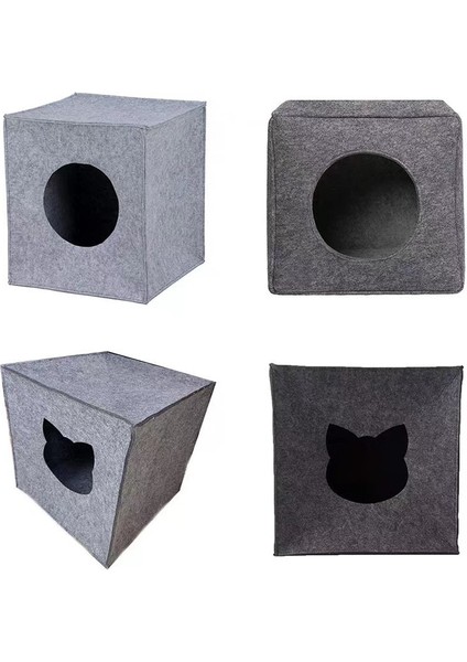 Gri Rahat Kedi Yatağı Mağarası - Keçeli Kedi Küpü Yerleştirme Yastığı, Kapalı Kedi Yatağı Kutusu Şekilli Kedi Kulübesi ile Büyük Kedi Yatağı Saklanma Yerleri (Yurt Dışından) modelleri