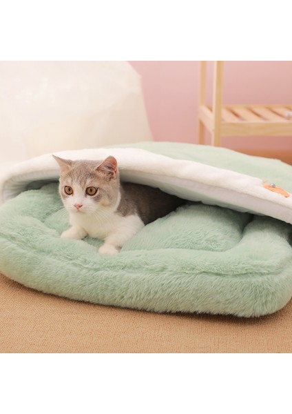 Açık Yeşil S 57X47CM Hoopet Kedi Uyku Yatağı Warmkediler Için Uyku Tulumu Derin Uyku Kış Rahat Mat Ev Yavru Kediler Için Yuva Yastığı Yorgan ile (Yurt Dışından) modelleri