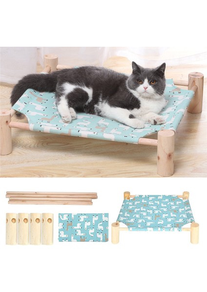 Kumaş Mavi Kedi Yükseltilmiş Ahşap Çerçeve Kedi Yatak Mobilya Nefes Alabilir Kanvas Pet Kedi Yatak Hamak Tavşan Kediler Köpekler Yavru Ev Gereçleri (Yurt Dışından)