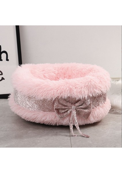 Pembe Yuvarlak 50 cm Beş Renk Seçenekleri Kış Uzun Peluş Sıcak Kedi Yuva Yuvarlak Ilmek Güzel Köpek Yuvası Derin Uyku Pet Yatak (Yurt Dışından)