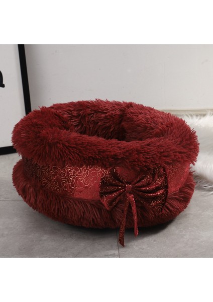 Pembe Yuvarlak 50 cm Beş Renk Seçenekleri Kış Uzun Peluş Sıcak Kedi Yuva Yuvarlak Ilmek Güzel Köpek Yuvası Derin Uyku Pet Yatak (Yurt Dışından)