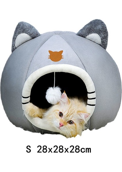 S 28X28X28CM Sıcak Konfor Kedi Yatağı Kediler Için Kış Yatağı Kedi Evi Köpek Yatağı Pet Küçük Mat Rahat Derin Mağara Kapalı Yuva Kedi Aksesuarları (Yurt Dışından)
