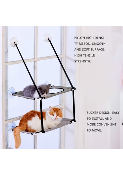 Gri Çift Katmanlı 2 Kedi Hamak Pencere Yatak Kedi Yaz Hamak Yatak Ev Yatak Oturma Odası Vantuz Duvar Asılı Pet Nefes Örgü Hamak Yatak (Yurt Dışından)