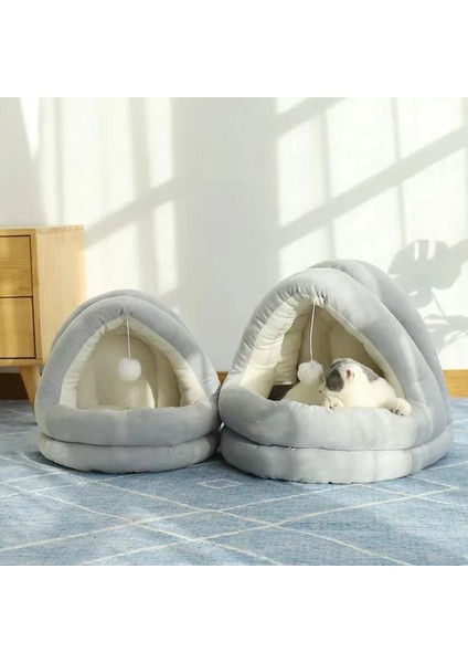 Gri S Pet House Küçük Köpek Çıkarılabilir Kedi Yatak Çadır Ev Yarı Kapalı Pet Köpek Kedi Yuva Kış Sıcak Yumuşak Pet Mağarası Evrensel Uyku Mat (Yurt Dışından)