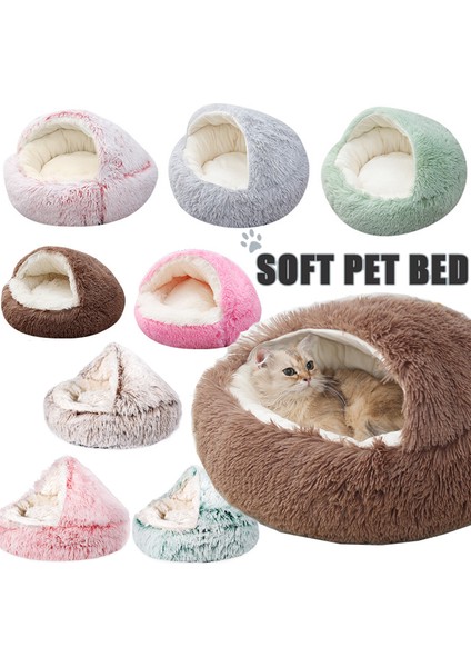Gri (Iç Peluş) L (65X65CM) Pet Köpek Kedi Yuvarlak Peluş Yatak Derin Uyku Için Yarı Kapalı Kedi Yuvası Kışın Konfor Kediler Yatak Küçük Mat Sepeti Yumuşak Köpek Kulübesi (Yurt Dışından)