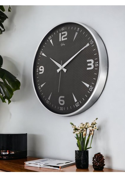 717-G-2 Serisi Klasik Rakamlı Metal Görünümlü Sessiz Akar Modern Duvar Saati 40 cm