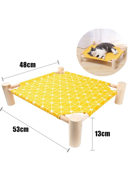 Kumaş Sarı Izgara Yükseltilmiş Ahşap Çerçeve Kedi Yatak Mobilya Nefes Alabilir Kanvas Pet Kedi Yatak Hamak Tavşan Kediler Köpekler Yavru Ev Gereçleri (Yurt Dışından) fırsatları