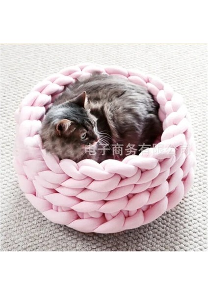 Pembe 45 cm Pati Şeridi 3 Boyutu El Yapımı Örgü Kedi Yatağı Kış Sıcak Küçük Köpek Yatakları Yumuşak Kedi Mağara Yatakları Yıkanabilir Kediler Için Pet Yatakları 35/40/45 cm (Yurt Dışından)
