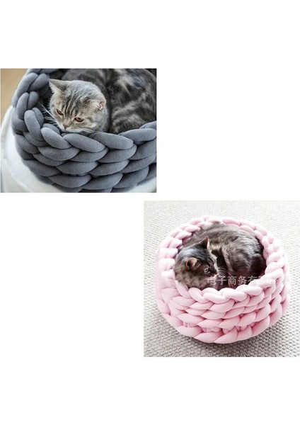 Pembe 45 cm Pati Şeridi 3 Boyutu El Yapımı Örgü Kedi Yatağı Kış Sıcak Küçük Köpek Yatakları Yumuşak Kedi Mağara Yatakları Yıkanabilir Kediler Için Pet Yatakları 35/40/45 cm (Yurt Dışından) fırsatları