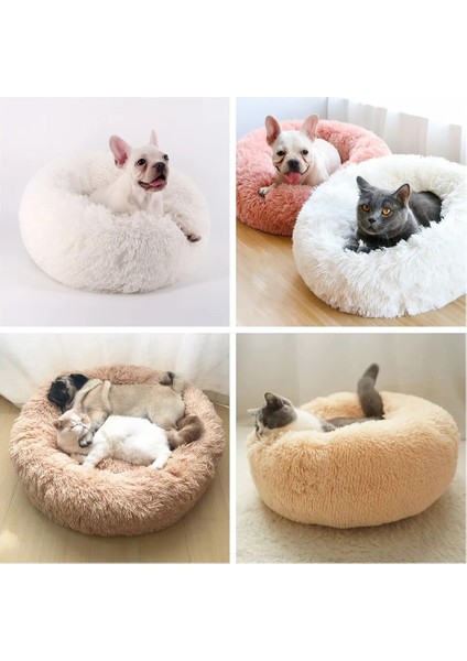 Kremsi-Beyaz Od 40 cm Kedi Yatakları Yuvarlak Rahat Sakinleştirici Kediler Için Köpek Yatağı Yatıştırıcı Yatak Köpek Anti Anksiyete Evi Kedi Polar Hatmi Kedi Yatak Yastığı (Yurt Dışından) indirimleri