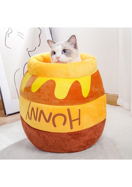 Sarı 0-4kg Kedi Yuva Kış Yatak Ev Sıcak Bal Kavanoz Şekli Büyük Mat Kediler Yastık Küçük Kediler Kitty Köpekler Için Yumuşak Rahat Sepet Kafes (Yurt Dışından)