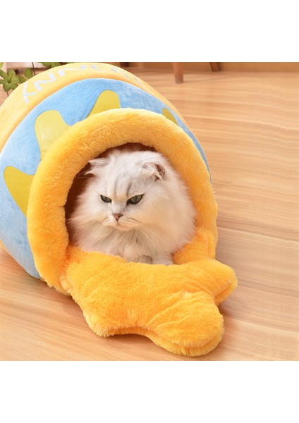 Sarı 0-4kg Kedi Yuva Kış Yatak Ev Sıcak Bal Kavanoz Şekli Büyük Mat Kediler Yastık Küçük Kediler Kitty Köpekler Için Yumuşak Rahat Sepet Kafes (Yurt Dışından)