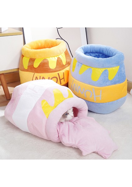 Sarı 0-4kg Kedi Yuva Kış Yatak Ev Sıcak Bal Kavanoz Şekli Büyük Mat Kediler Yastık Küçük Kediler Kitty Köpekler Için Yumuşak Rahat Sepet Kafes (Yurt Dışından)