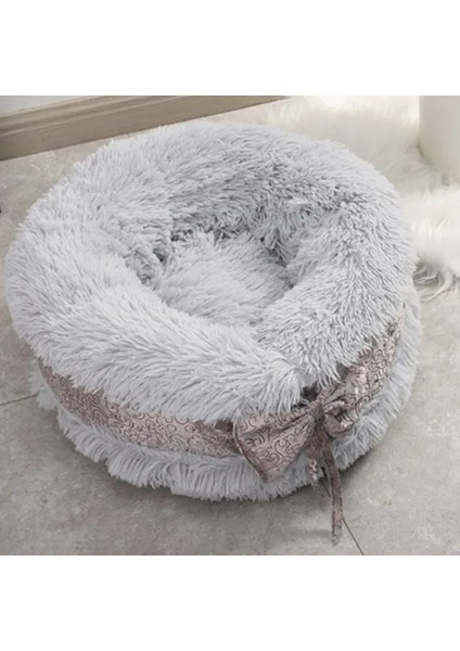 Gri Yuvarlak 60 cm Beş Renk Seçenekleri Kış Uzun Peluş Sıcak Kedi Yuva Yuvarlak Ilmek Güzel Köpek Yuva Derin Uyku Pet Yatak (Yurt Dışından)