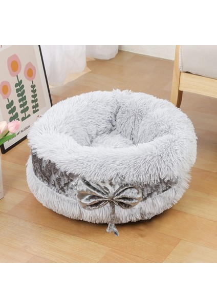 Gri Yuvarlak 60 cm Beş Renk Seçenekleri Kış Uzun Peluş Sıcak Kedi Yuva Yuvarlak Ilmek Güzel Köpek Yuva Derin Uyku Pet Yatak (Yurt Dışından)
