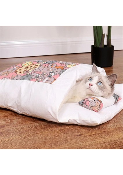Pembe Yavru S 45X30 cm Japon Kedi Yatak Sıcak Kedi Uyku Tulumu Derin Uyku Kış Çıkarılabilir Pet Köpek Yatağı Ev Kediler Yuva Yastık Yastık ile (Yurt Dışından)