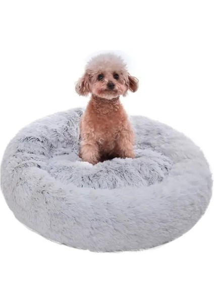 Gümüş Beyaz 19.6 Inç-50 cm Sakinleştirici Kedi Yatağı Yumuşak Yuvarlak Köpek Yatakları Anti-Anksiyete Donut Cuddler Ev Isınma Rahat Kabarık Peluş Polar (Yurt Dışından)