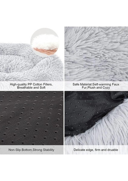 Gümüş Beyaz 19.6 Inç-50 cm Sakinleştirici Kedi Yatağı Yumuşak Yuvarlak Köpek Yatakları Anti-Anksiyete Donut Cuddler Ev Isınma Rahat Kabarık Peluş Polar (Yurt Dışından) indirimleri