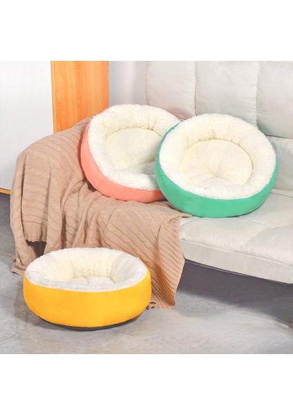 Yeşil Çap 30 cm Rahat Peluş Evcil Hayvan Yuvası Yuvarlak Kaşmir Sıcak Kedi Yuvası Rahat Kış Yakıt Olmadan Elektrik Olmadan (Yurt Dışından)