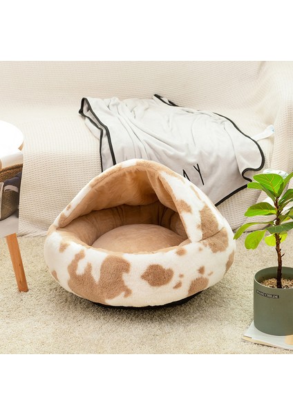 Bej Brindle 50CM 8kg Ultra Yumuşak Peluş Kedi Çadırı Mağara Yatağı Pet Köpek Yatakları Yastık Rahat Yuva Donut Sarılma Kendiliğinden Isınan Kediler Köpek Için Yatak (Yurt Dışından)