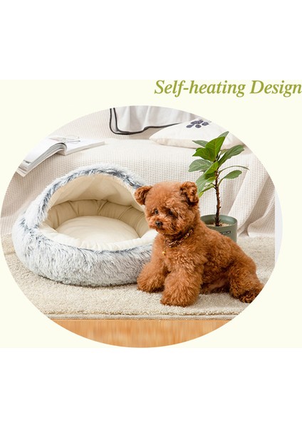 Bej Brindle 50CM 8kg Ultra Yumuşak Peluş Kedi Çadırı Mağara Yatağı Pet Köpek Yatakları Yastık Rahat Yuva Donut Sarılma Kendiliğinden Isınan Kediler Köpek Için Yatak (Yurt Dışından) modelleri