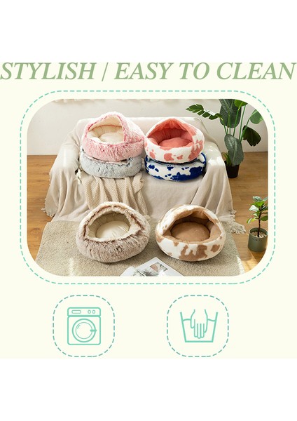 Bej Brindle 50CM 8kg Ultra Yumuşak Peluş Kedi Çadırı Mağara Yatağı Pet Köpek Yatakları Yastık Rahat Yuva Donut Sarılma Kendiliğinden Isınan Kediler Köpek Için Yatak (Yurt Dışından) fırsatları