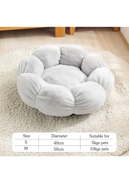 Gri 40CM Çiçek Şekilli Kedi Yatağı Kapalı Rahat Evcil Hayvan Yatakları Ultra Yumuşak Peluş Köpek Sepeti Şezlong Sıcak Kendiliğinden Isınan Ev Uyku Tulumu Yastık Mat (Yurt Dışından)