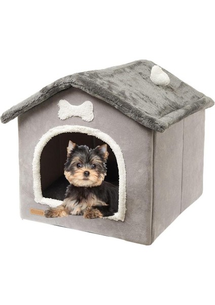 Gri M Sıcak Kedi Evi Kış Için Katlanabilir Kapalı Köpek Evi Kulübesi Montajı Kolay Köpek Evi Küçük Köpekler Için Köpek Kulübesi Küçük Orta Için (Yurt Dışından)