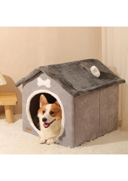 Gri M Sıcak Kedi Evi Kış Için Katlanabilir Kapalı Köpek Evi Kulübesi Montajı Kolay Köpek Evi Küçük Köpekler Için Köpek Kulübesi Küçük Orta Için (Yurt Dışından)