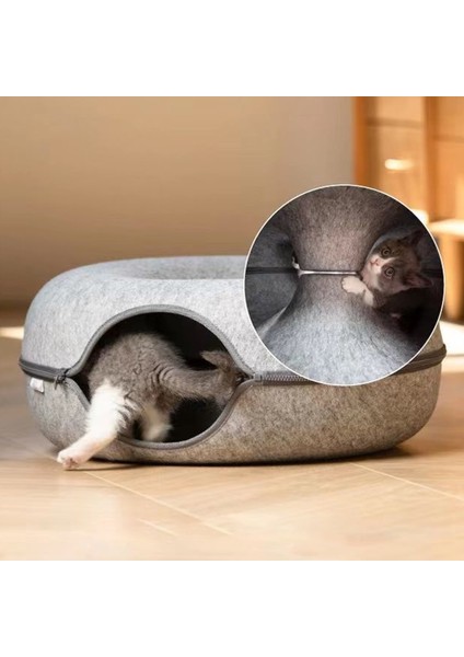 50CM Donut Pet Kedi Tüneli Interaktif Oyun Oyuncak Kedi Yatağı Çift Kullanımlı Gelincikler Tavşan Yatak Tünelleri Kapalı Oyuncaklar Kediler Evi Yavru Eğitim Oyuncak (Yurt Dışından)