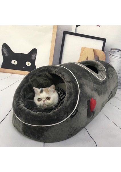 1 Delik Siyah Komik Kış Sıcak Pet Kedi Yatak Ev Mat Kediler Için Yatak Mağarası Tüneli Uyku Tulumu Köpek Yatakları Ev Kediler Için Evcil Hayvan Ürünleri Aksesuarları (Yurt Dışından)