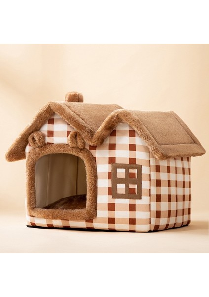 Battaniye ile Ekose M 44X36X39CM Sıcak Kedi Köpek Peluş Yatak Evi Ayrılabilir Yıkanabilir Yumuşak Kedi Yastığı Kış Yavru Kedi Evi Çadır Köpek Yuvası Mağara Evcil Hayvan Malzemeleri (Yurt Dışından)