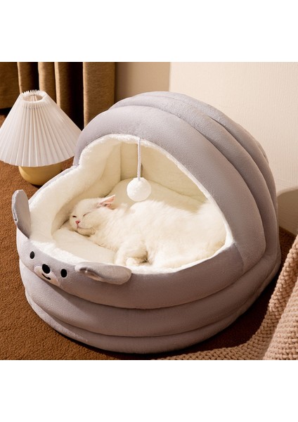 Gri S 35 cm Kış Kedi Yatağı Kapalı Sıcak Pet Yatak Küçük Köpekler Için Çıkarılabilir Yastık ile Yavru Mağara Asılı Peluş Top ile Yavru Sepeti (Yurt Dışından)