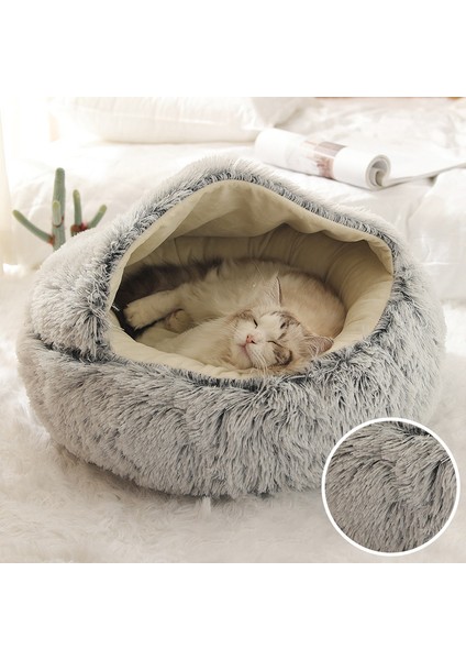Gri 40X40CM Kış Uzun Peluş Pet Kedi Yatağı Yuvarlak Kedi Yastık Kedi Evi 2 In 1 Sıcak Kedi Sepeti Kedi Uyku Tulumu Kedi Yuva Kulübesi Küçük Köpek Kedi (Yurt Dışından) modelleri